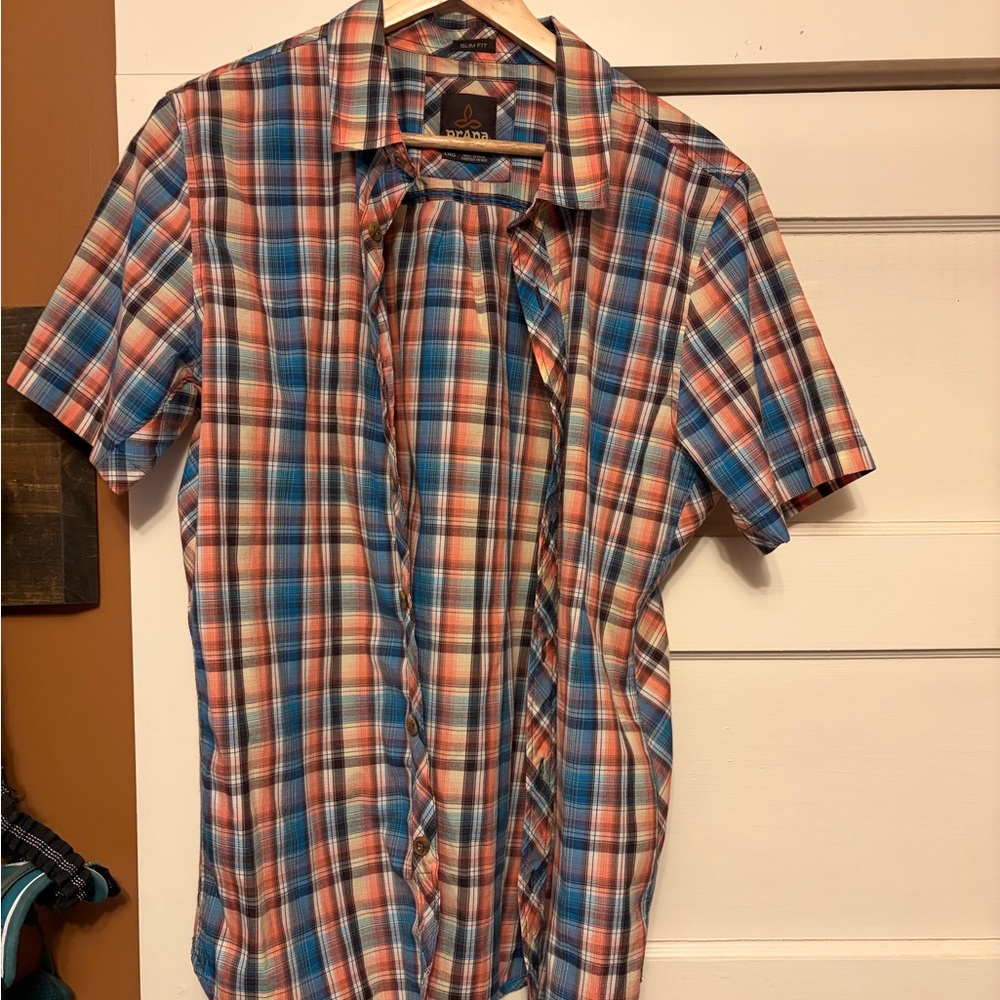 PrAna Elliot Slim,  Multicolor Plaid Button Down Shirt